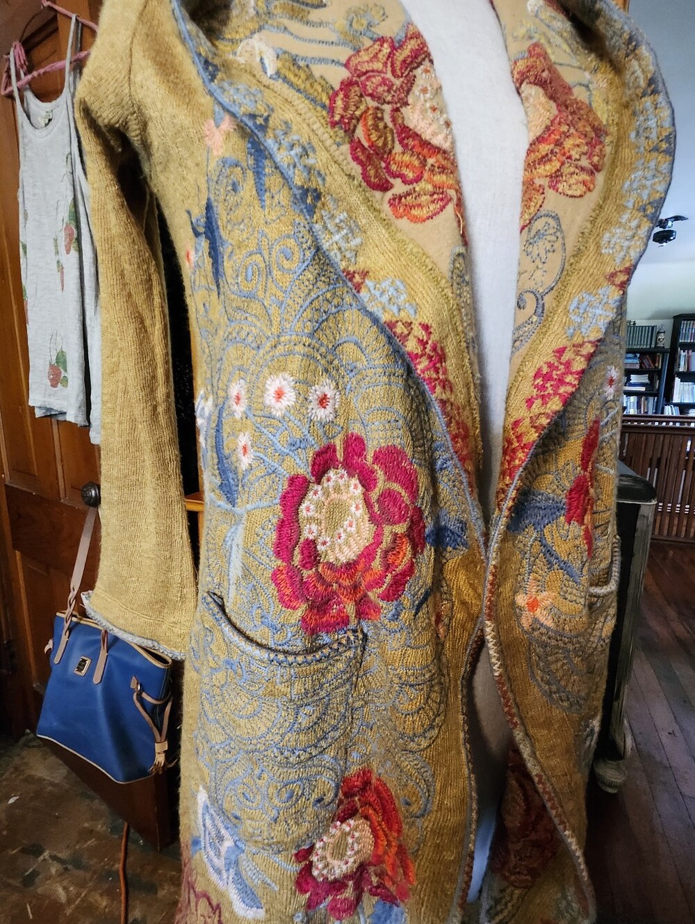 Johnny Was Embroidered Floral Beige Hooded Open Cardigan - Picture 4 of 9